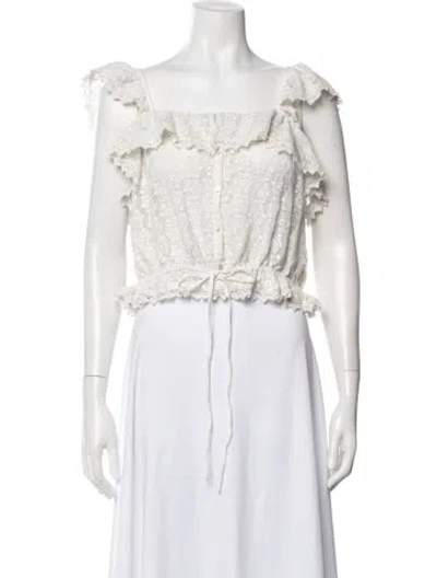 Pre-owned Loveshackfancy Lace Pattern Square Neckline Crop Top In White