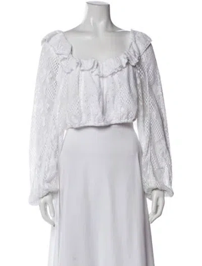 Pre-owned Loveshackfancy Lace Pattern Square Neckline Crop Top In White