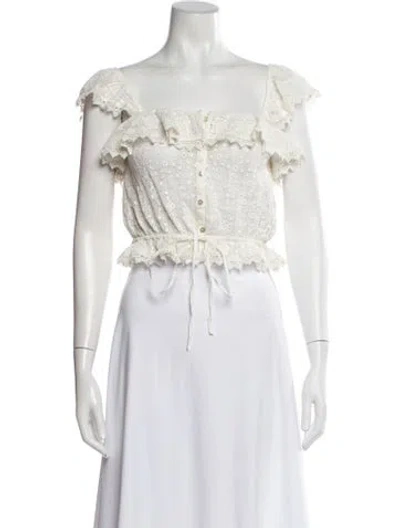 Pre-owned Loveshackfancy Lace Pattern Square Neckline Crop Top In White