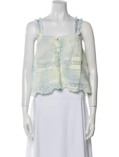 Pre-owned Loveshackfancy Lace Pattern Square Neckline Crop Top In White