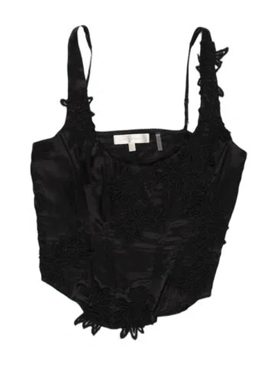 Pre-owned Loveshackfancy Lace Pattern Square Neckline Top In Black
