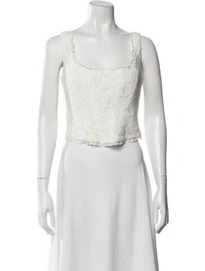 Pre-owned Loveshackfancy Lace Pattern Square Neckline Top In Neutral