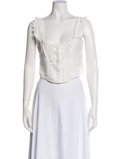 Pre-owned Loveshackfancy Lace Pattern Square Neckline Top In White