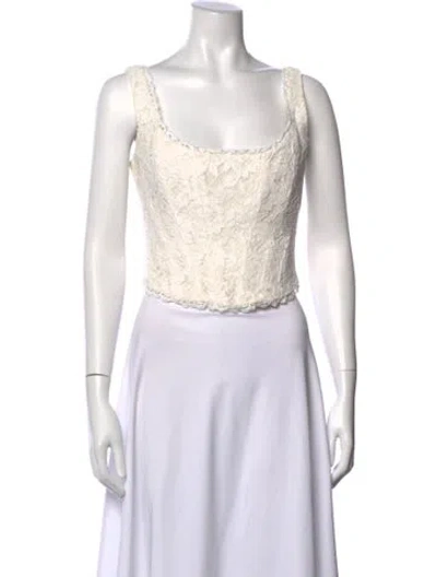 Pre-owned Loveshackfancy Lace Pattern Square Neckline Top In White