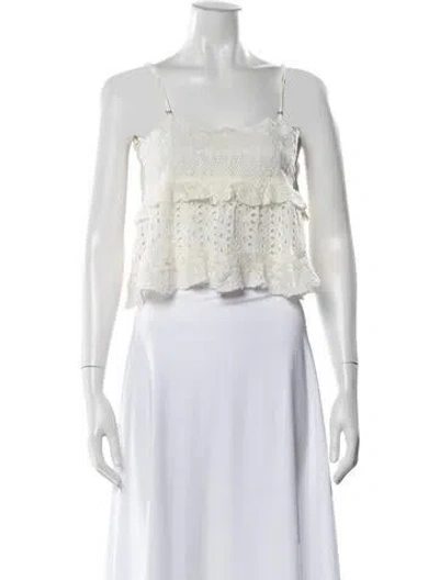 Pre-owned Loveshackfancy Lace Pattern Square Neckline Top In White