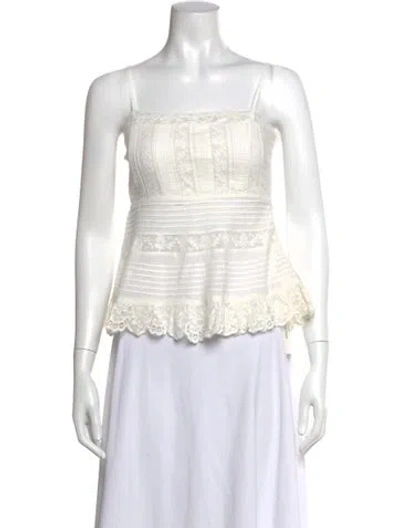 Pre-owned Loveshackfancy Lace Pattern Square Neckline Top In White