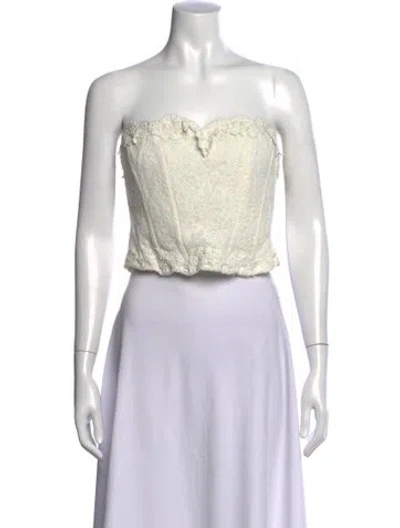 Pre-owned Loveshackfancy Lace Pattern Strapless Crop Top W/ Tags In White