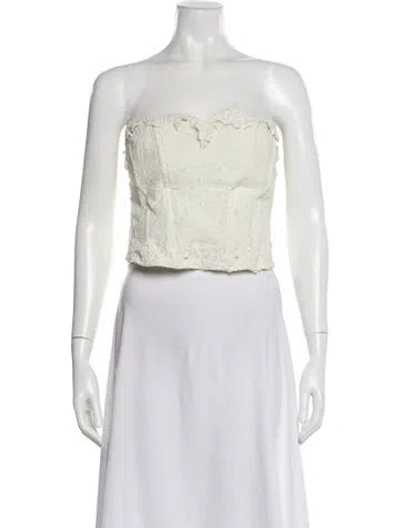 Pre-owned Loveshackfancy Lace Pattern Strapless Crop Top In White
