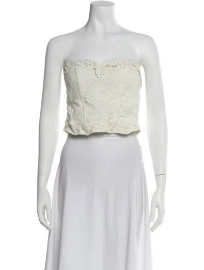 Pre-owned Loveshackfancy Lace Pattern Strapless Crop Top In White