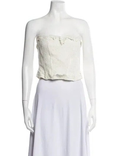 Pre-owned Loveshackfancy Lace Pattern Strapless Crop Top In White