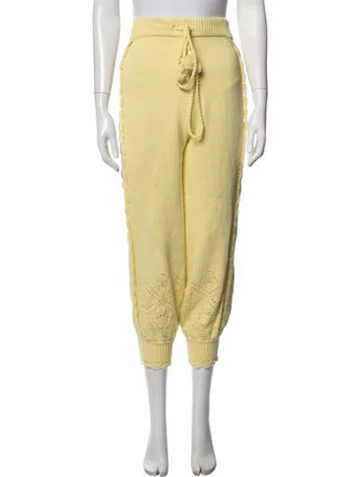 Pre-owned Loveshackfancy Lace Pattern Tassel Accents Sweatpants In Yellow