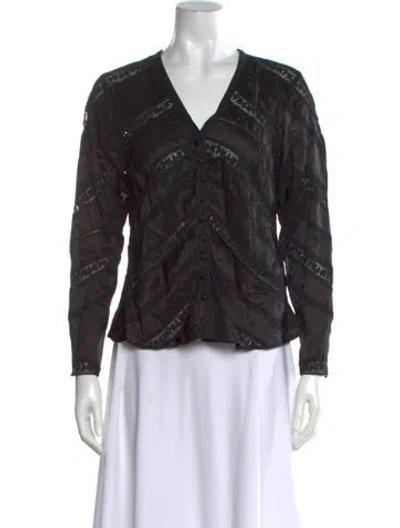 Pre-owned Loveshackfancy Lace Pattern V-neck Blouse In Black