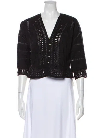 Pre-owned Loveshackfancy Lace Pattern V-neck Blouse In Black