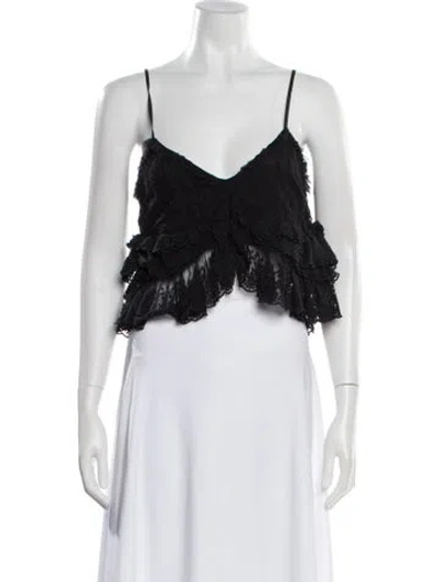 Pre-owned Loveshackfancy Lace Pattern V-neck Blouse In Black