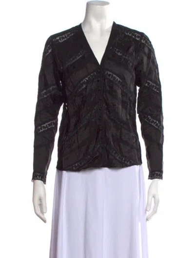 Pre-owned Loveshackfancy Lace Pattern V-neck Blouse In Black