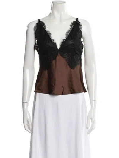 Pre-owned Loveshackfancy Lace Pattern V-neck Blouse In Brown