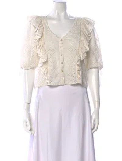 Pre-owned Loveshackfancy Lace Pattern V-neck Blouse In Neutral