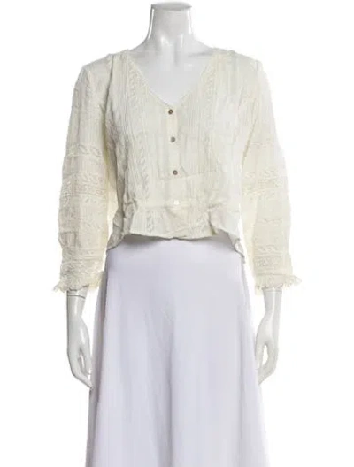 Pre-owned Loveshackfancy Lace Pattern V-neck Blouse In Neutral