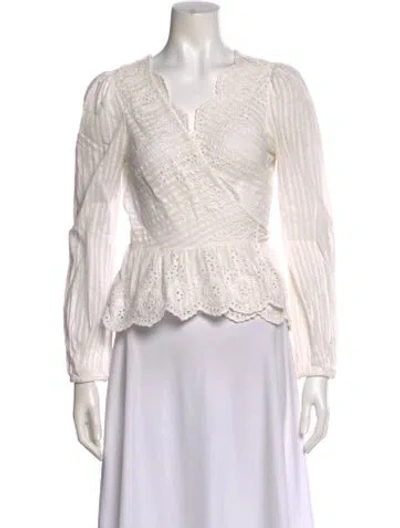 Pre-owned Loveshackfancy Lace Pattern V-neck Blouse In Neutral