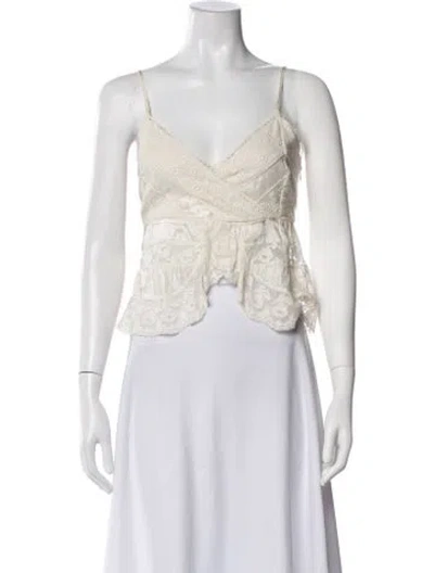 Pre-owned Loveshackfancy Lace Pattern V-neck Blouse In Neutrals