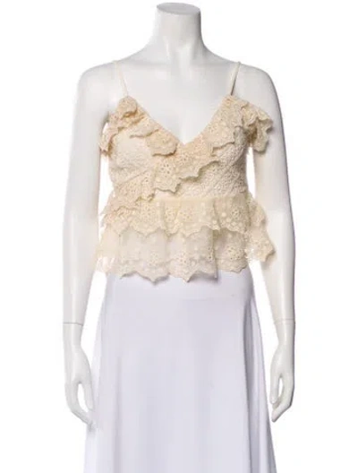 Pre-owned Loveshackfancy Lace Pattern V-neck Blouse W/ Tags In Neutral