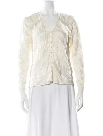 Pre-owned Loveshackfancy Lace Pattern V-neck Blouse W/ Tags In Neutral