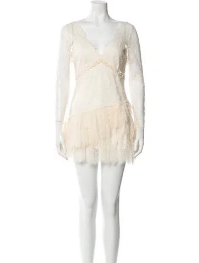 Pre-owned Loveshackfancy Lace Pattern V-neck Blouse In White