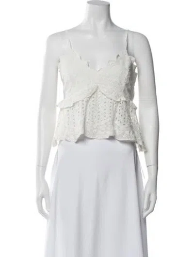Pre-owned Loveshackfancy Lace Pattern V-neck Blouse In White