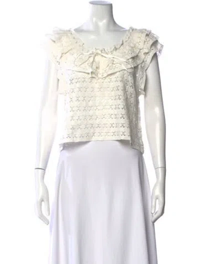 Pre-owned Loveshackfancy Lace Pattern V-neck Blouse In White