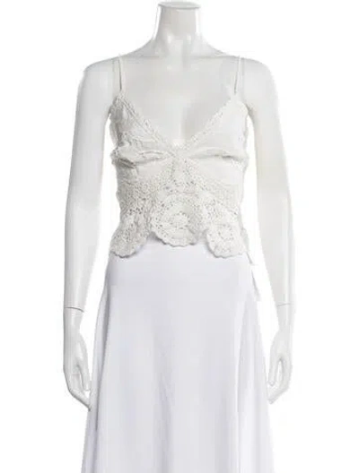 Pre-owned Loveshackfancy Lace Pattern V-neck Crop Top W/ Tags In White