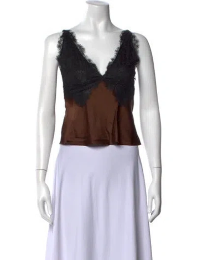 Pre-owned Loveshackfancy Lace Pattern V-neck Top In Black