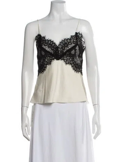 Pre-owned Loveshackfancy Lace Pattern V-neck Top In Black