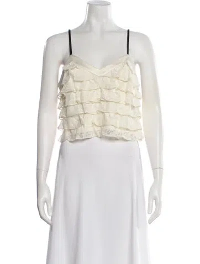 Pre-owned Loveshackfancy Lace Pattern V-neck Top In Neutral