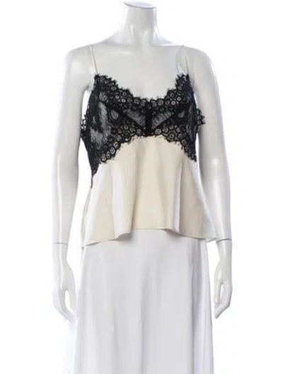 Pre-owned Loveshackfancy Lace Pattern V-neck Top In Neutral