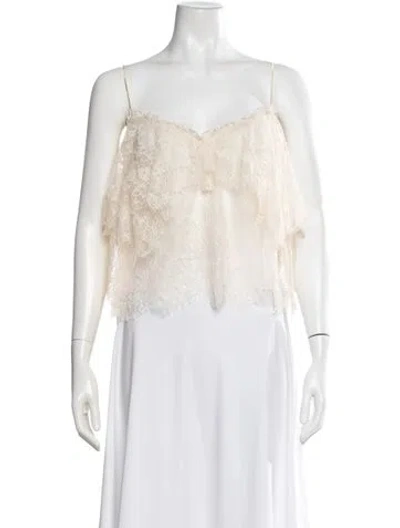 Pre-owned Loveshackfancy Lace Pattern V-neck Top In Neutrals