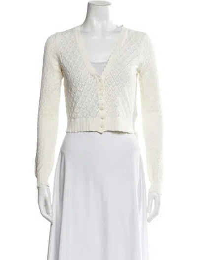 Pre-owned Loveshackfancy Lace Pattern V-neck Top In White