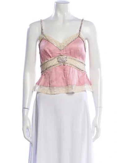 Pre-owned Loveshackfancy Lace Pattern V-neck Top In White