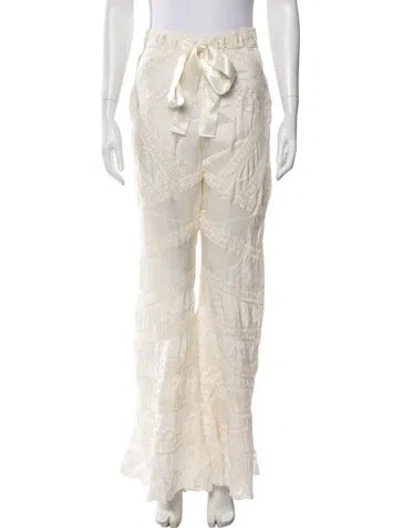 Pre-owned Loveshackfancy Lace Pattern Wide Leg Pants In Neutral
