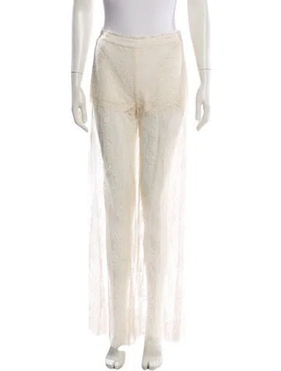Pre-owned Loveshackfancy Lace Pattern Wide Leg Pants W/ Tags In Neutral