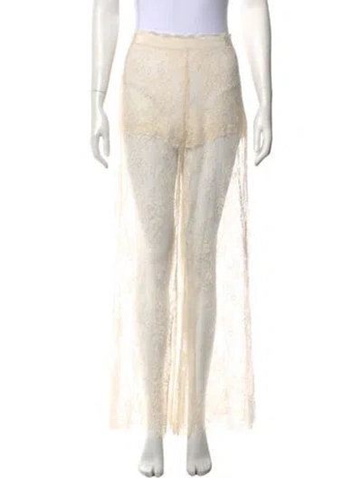 Pre-owned Loveshackfancy Lace Pattern Wide Leg Pants In White