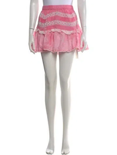 Pre-owned Loveshackfancy Lace Trim Embellishment Mini Skirt In Pink