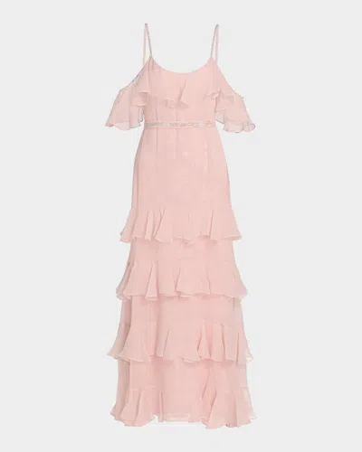Loveshackfancy Laelia Rose-print Ruffled Silk Maxi Dress In Pink