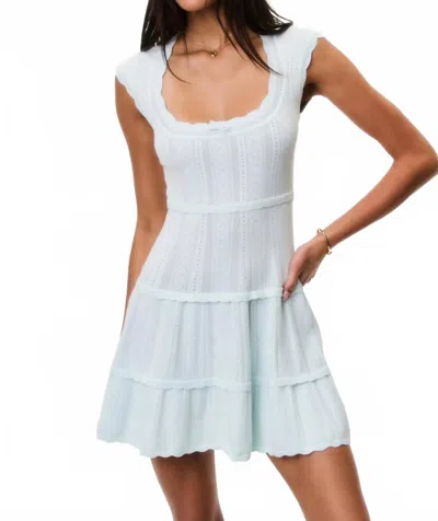 Loveshackfancy Laighton Stretch Pointelle Mini Dress In Dusty Lagoon In Blue