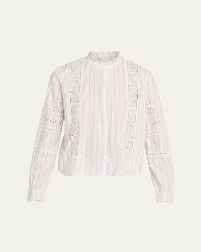 Loveshackfancy Lal Embroidered Button-front Top In White