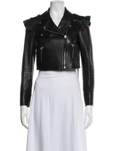 Pre-owned Loveshackfancy Lamb Leather Biker Jacket In Black
