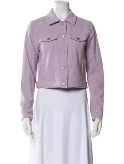 Pre-owned Loveshackfancy Lamb Leather Denim Jacket In Purple