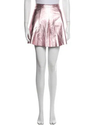 Pre-owned Loveshackfancy Lamb Leather Mini Skirt In Metallic/pink