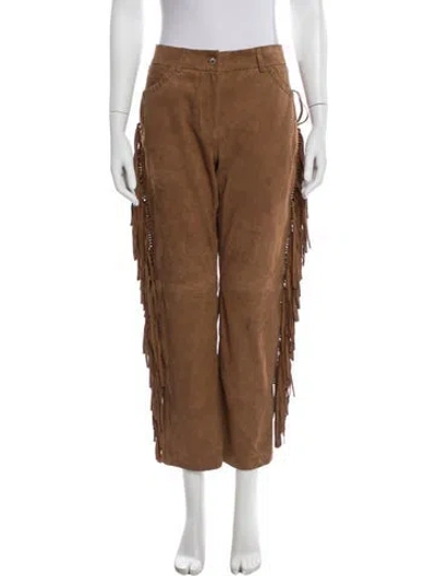 Pre-owned Loveshackfancy Lamb Leather Straight Leg Pants In Brown