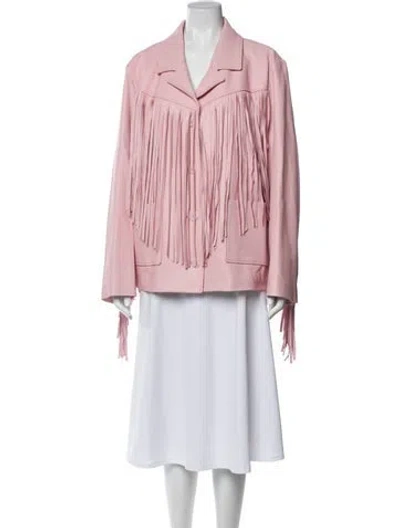 Pre-owned Loveshackfancy Lamb Leather Striped Jacket W/ Tags In Pink