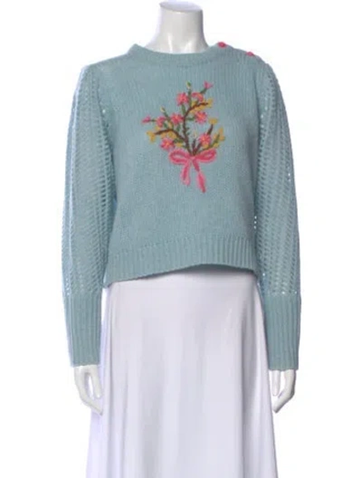 Pre-owned Loveshackfancy Lambswool Graphic Print Sweater In Blue